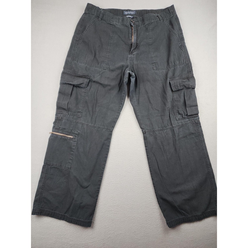 Aeropostale Utility Cargo Pants Womens XL Gray Twill Elastic Waist Pockets Wide